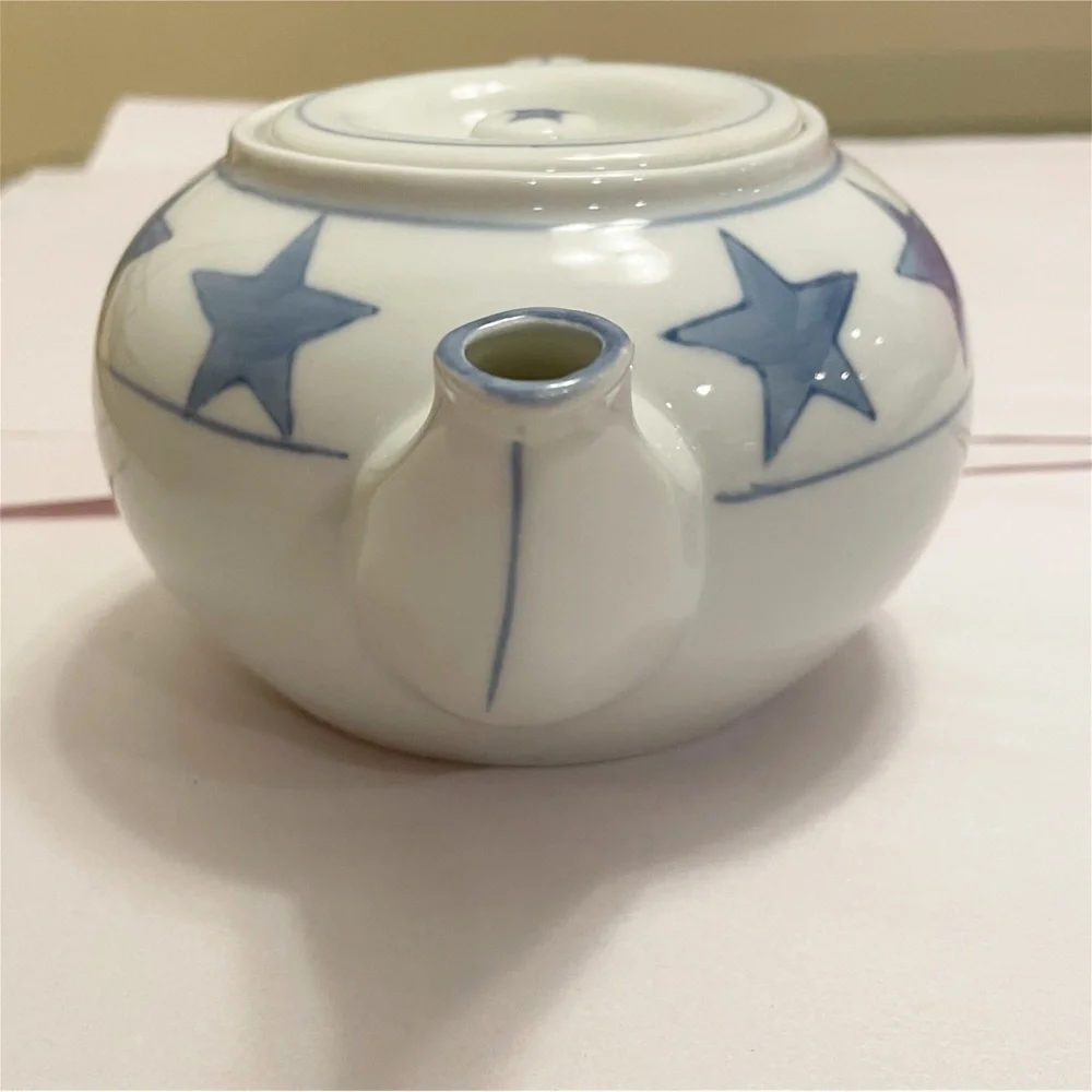 White & Blue Stars Pier 1 Stoneware Teapot